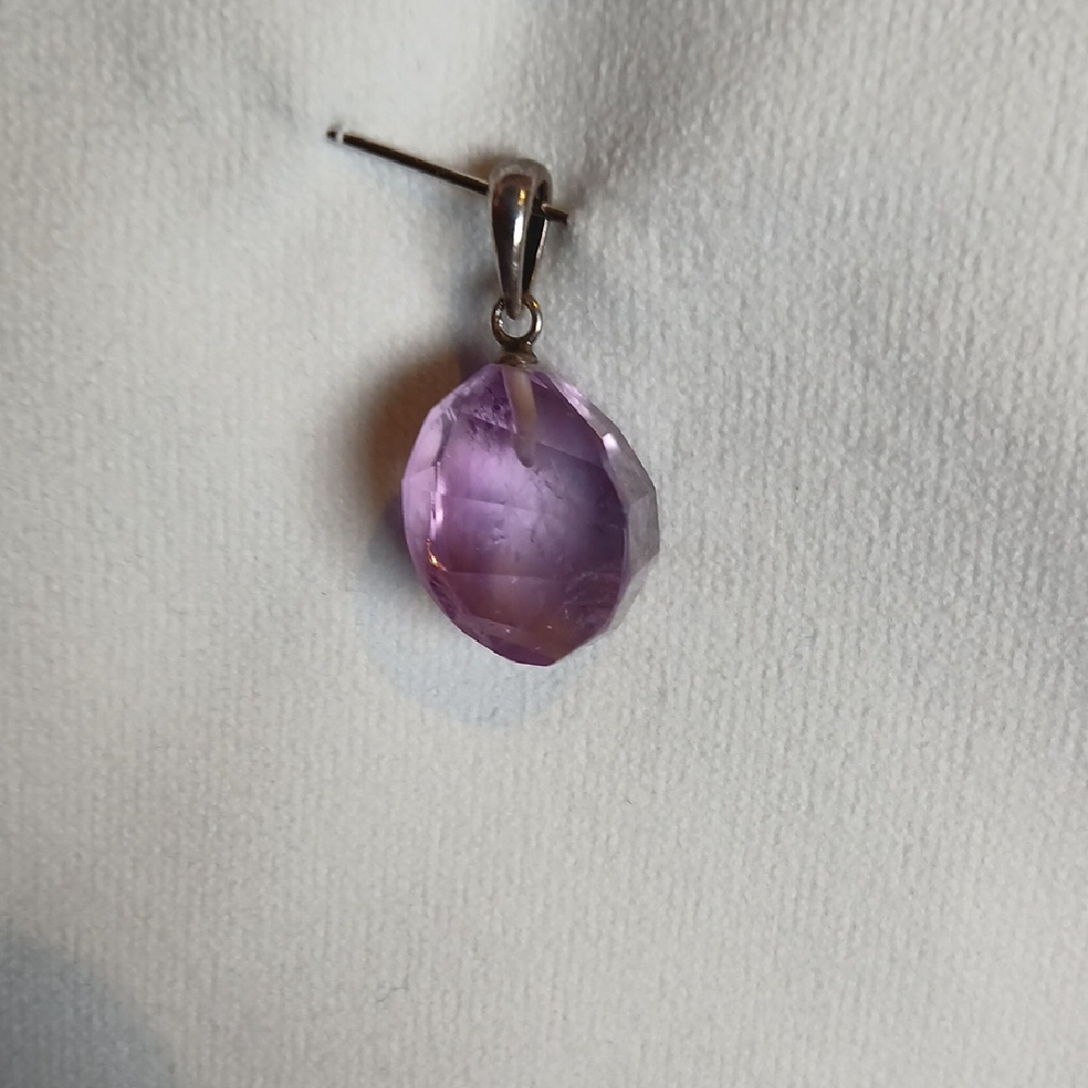 💜 Faceted Amethyst Sterling Silver Drop Pendant Boho Spiritual Natural